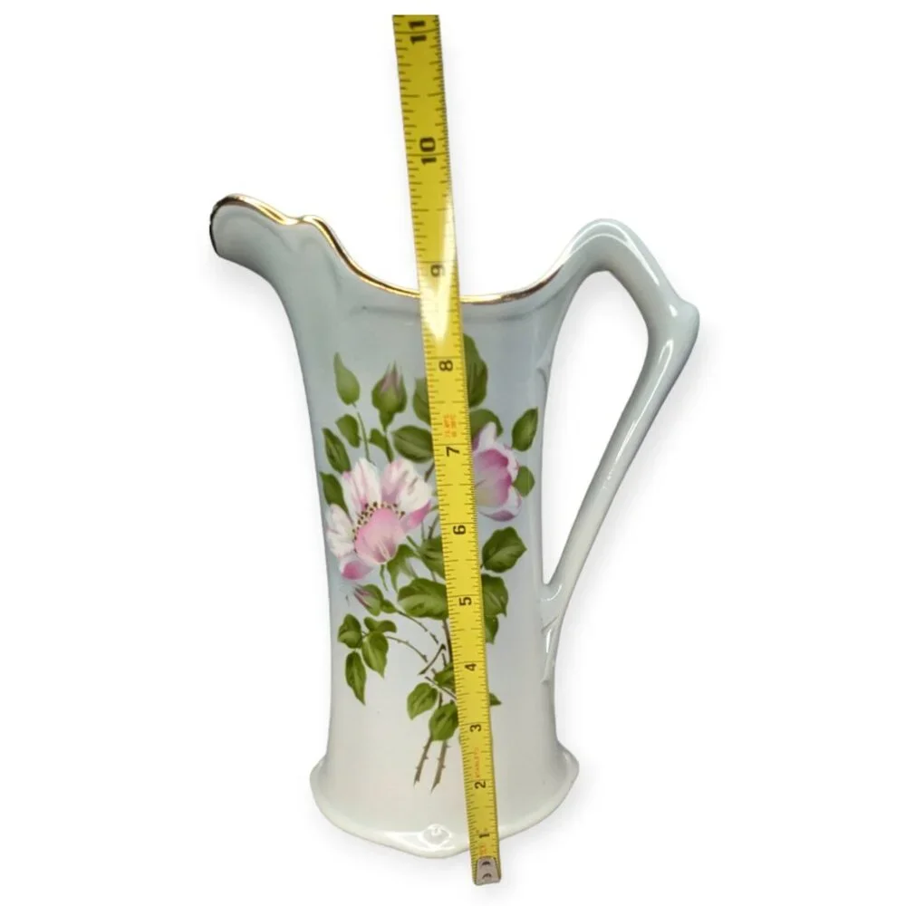 Vintage Floral Pitcher Vase Pink Flowers